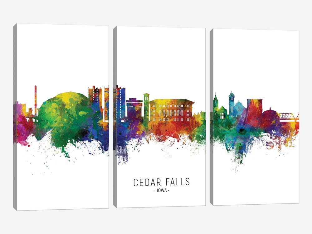 Cedar Falls Iowa Skyline City Name by Michael Tompsett 3-piece Canvas Artwork