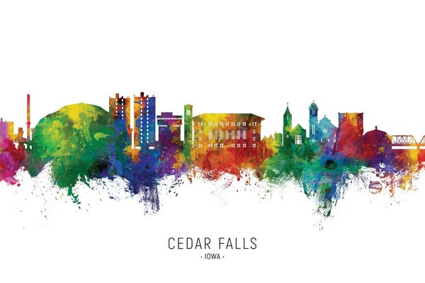 Iowa: Cedar Falls Iowa Skyline City Name by Michael Tompsett
