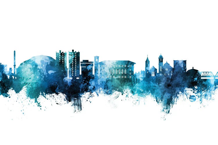 Cedar Falls Iowa Skyline Blue Teal by Michael Tompsett wall art