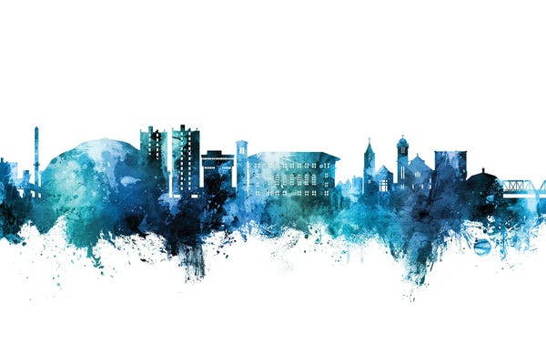 Iowa: Cedar Falls Iowa Skyline Blue Teal by Michael Tompsett