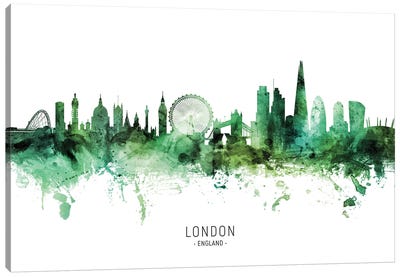 London England Skyline Green Canvas Art Print - London Skylines