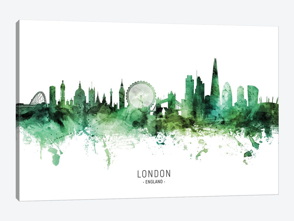 London England Skyline Green by Michael Tompsett 1-piece Art Print