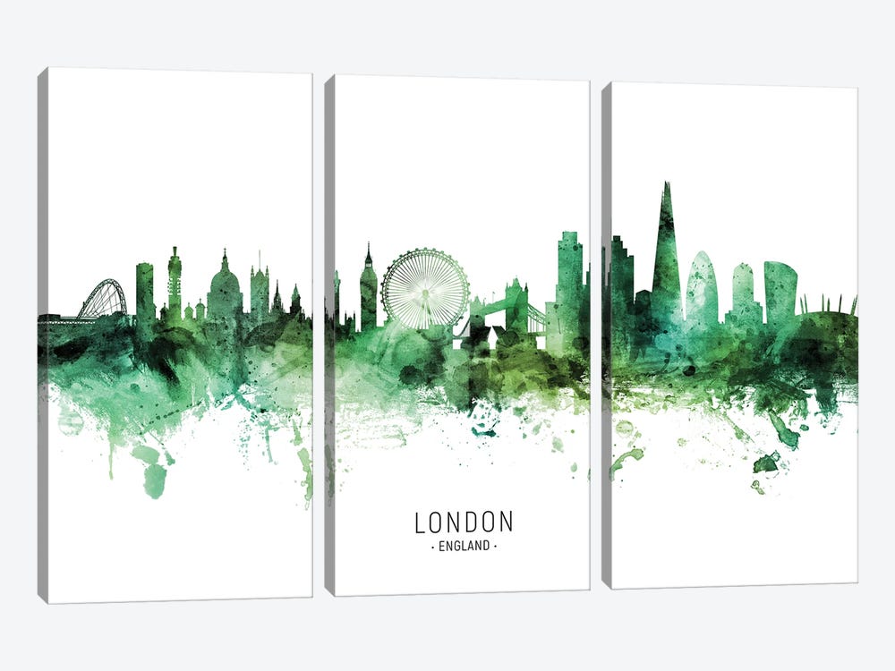 London England Skyline Green by Michael Tompsett 3-piece Canvas Print