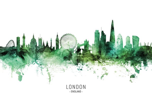London Skylines: London England Skyline Green by Michael Tompsett