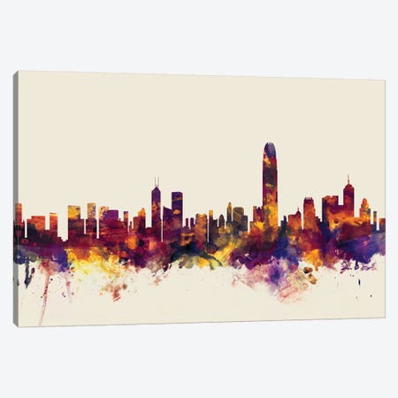 Hong Kong, People's Republic Of China On Beige Canvas Print #MTO280} by Michael Tompsett Canvas Print