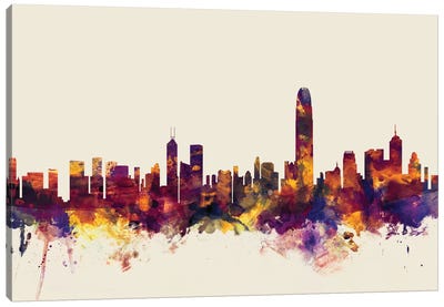 Hong Kong, People's Republic Of China On Beige Canvas Art Print