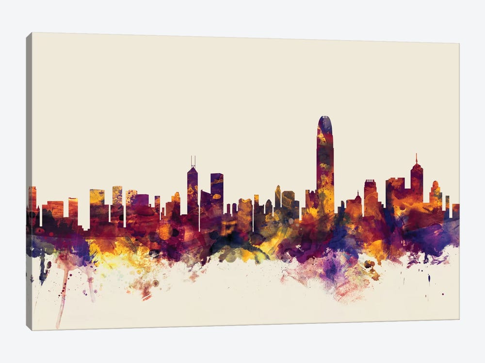 Hong Kong, People's Republic Of China On Beige by Michael Tompsett 1-piece Canvas Artwork