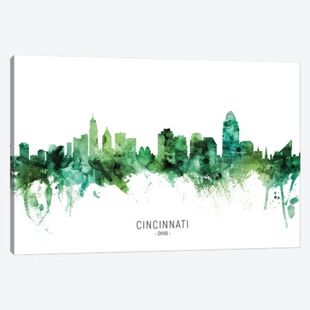 Cincinnati Ohio Skyline Green Canvas Print #MTO2810} by Michael Tompsett Canvas Print