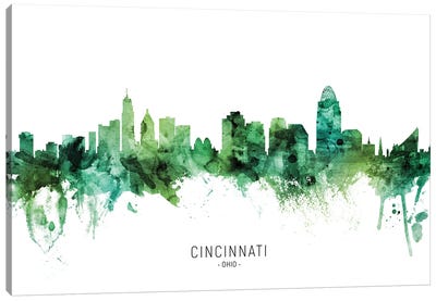 Cincinnati Ohio Skyline Green Canvas Art Print - Cincinnati Art