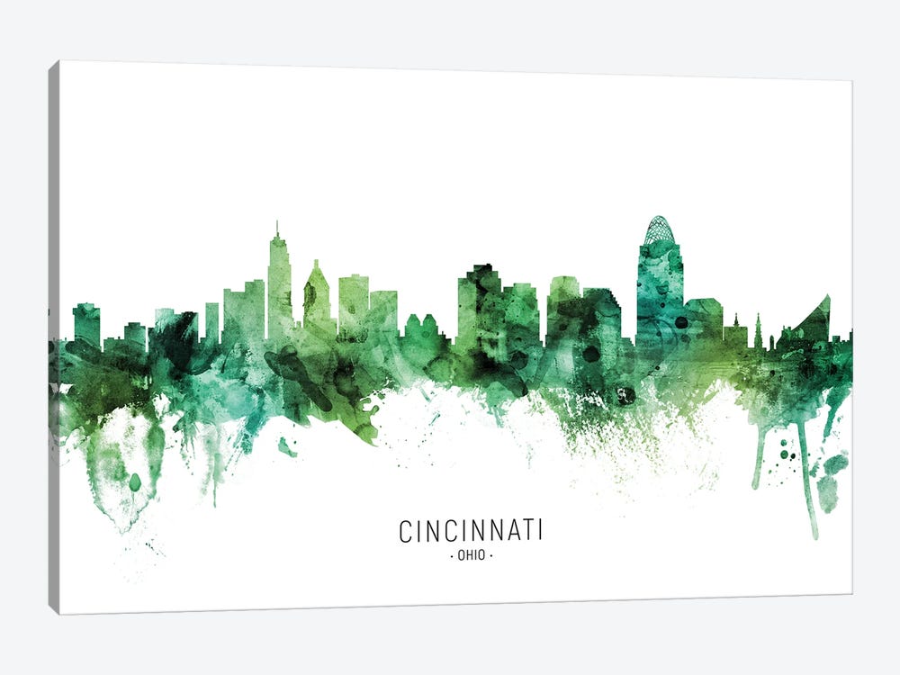Cincinnati Ohio Skyline Green by Michael Tompsett 1-piece Canvas Print