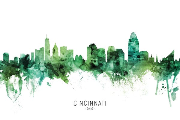 Ohio: Cincinnati Ohio Skyline Green by Michael Tompsett