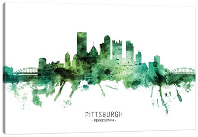 Pittsburgh Pennsylvania Skyline Green Canvas Art Print - Pittsburgh Skylines