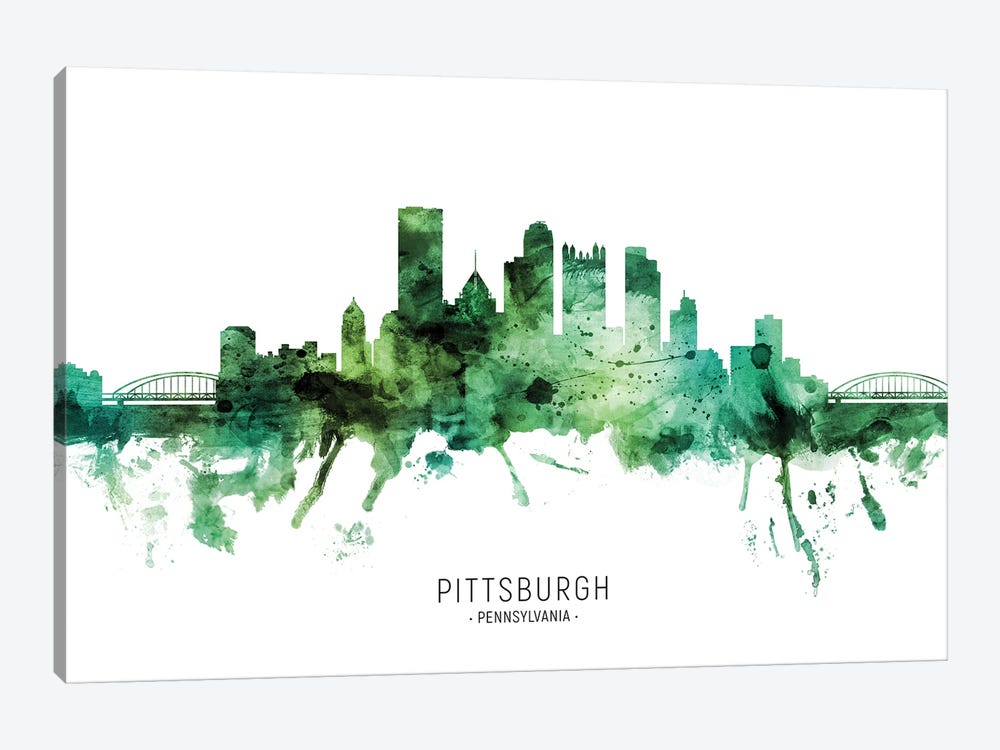 Pittsburgh Pennsylvania Skyline Green by Michael Tompsett 1-piece Canvas Artwork