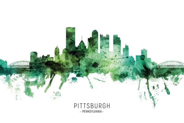 Pennsylvania: Pittsburgh Pennsylvania Skyline Green by Michael Tompsett