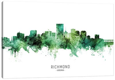 Richmond Virginia Skyline Green Canvas Art Print - Virginia Art