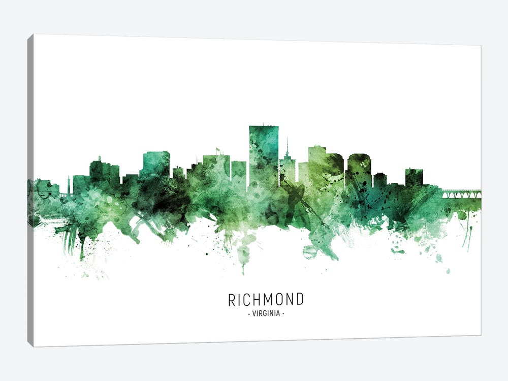 Richmond Virginia Skyline Green by Michael Tompsett 1-piece Canvas Print