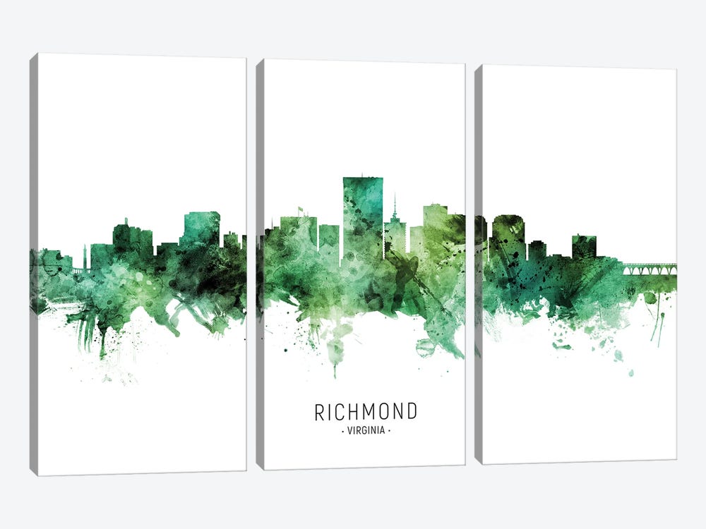 Richmond Virginia Skyline Green by Michael Tompsett 3-piece Canvas Art Print