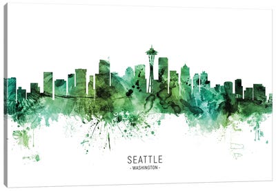 Seattle Washington Skyline Green Canvas Art Print - Seattle Art