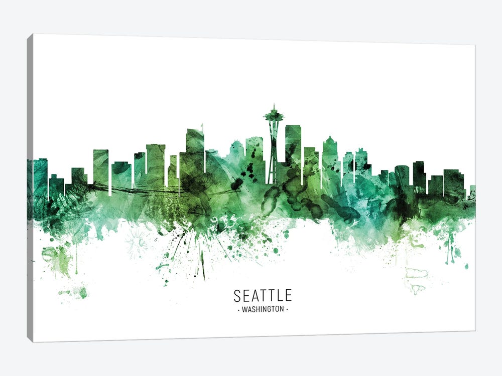 Seattle Washington Skyline Green by Michael Tompsett 1-piece Canvas Artwork