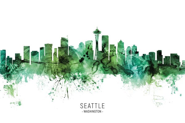 Seattle: Seattle Washington Skyline Green by Michael Tompsett