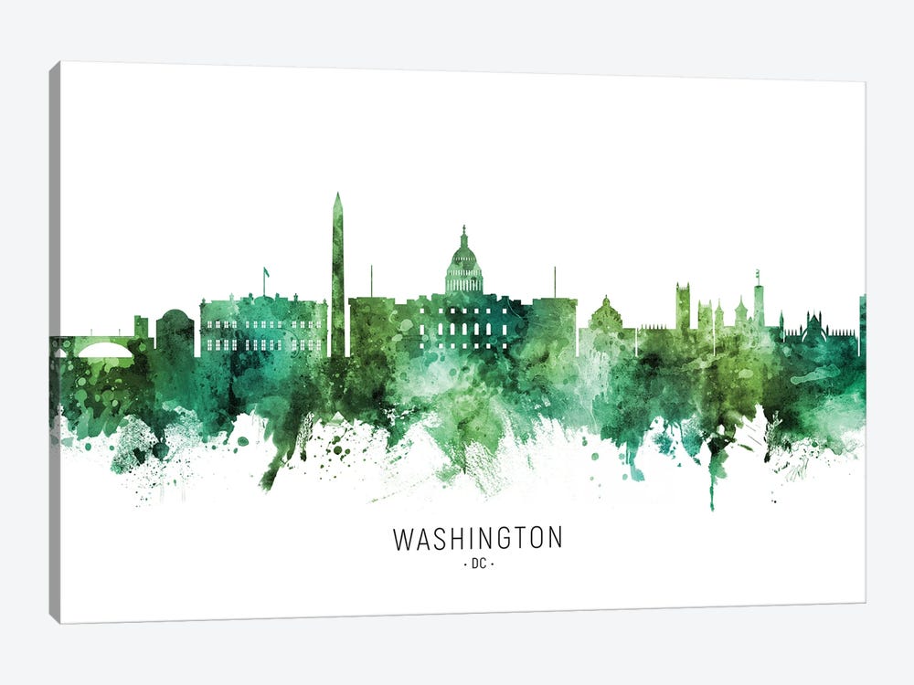 Washington DC Skyline Green by Michael Tompsett 1-piece Canvas Print