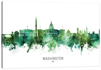 Washington DC Skyline Green Canvas Art Print - Washington DC Skylines