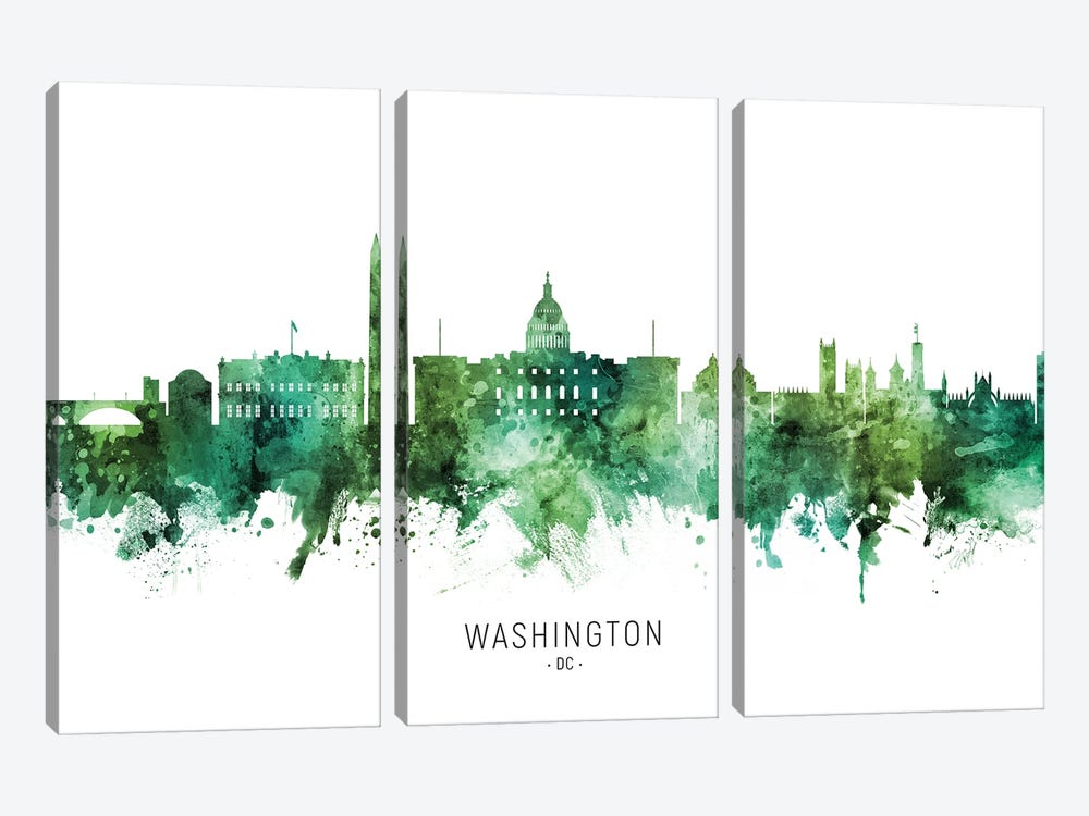 Washington DC Skyline Green by Michael Tompsett 3-piece Canvas Print