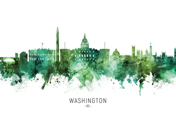 Washington, D.C. Skylines: Washington DC Skyline Green by Michael Tompsett