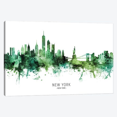 New York New York Skyline Green Canvas Print #MTO2815} by Michael Tompsett Canvas Artwork