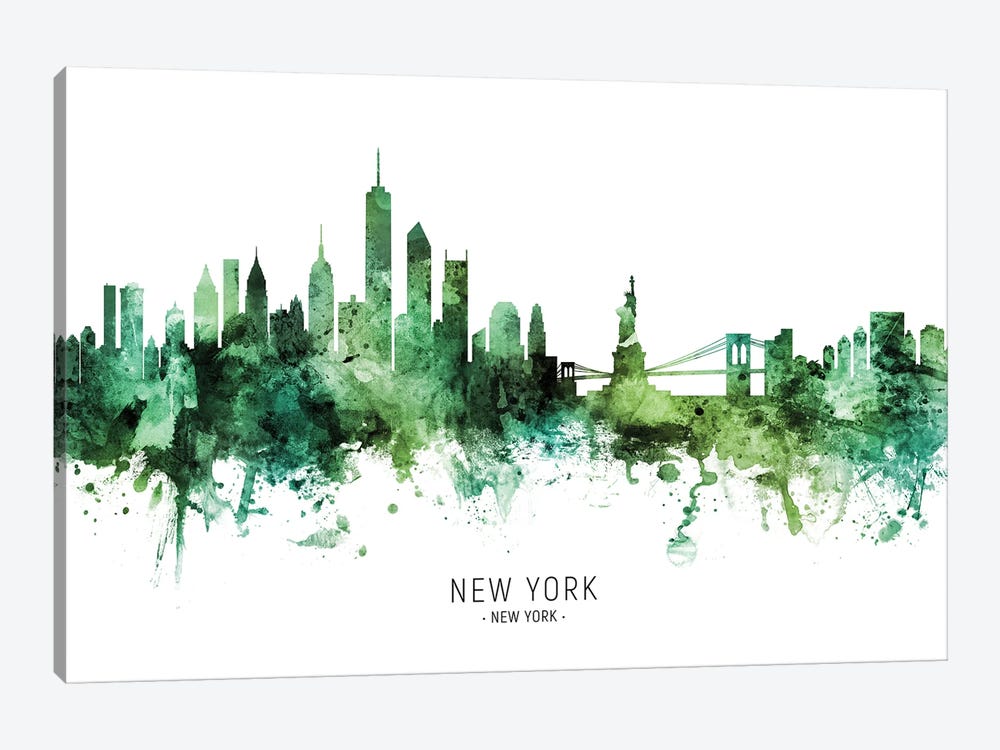 New York New York Skyline Green by Michael Tompsett 1-piece Canvas Art