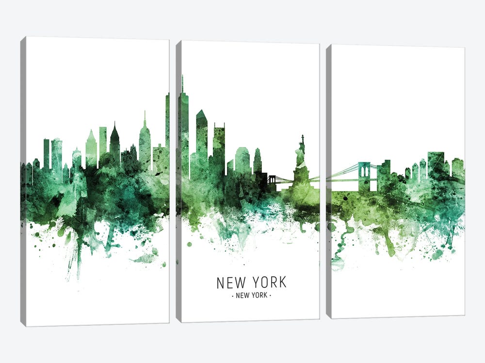 New York New York Skyline Green by Michael Tompsett 3-piece Canvas Art