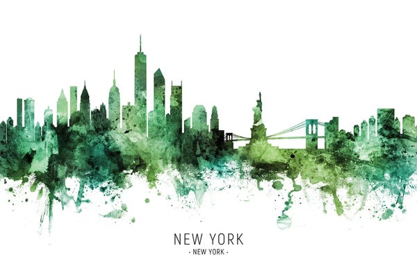 New York City Skylines: New York New York Skyline Green by Michael Tompsett