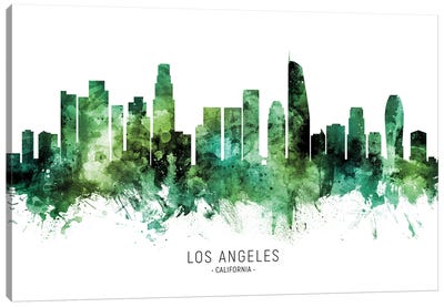 Los Angeles California Skyline Green Canvas Art Print - Los Angeles Skylines