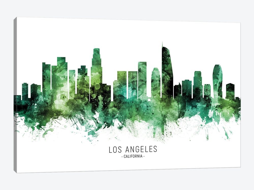 Los Angeles California Skyline Green by Michael Tompsett 1-piece Canvas Art Print