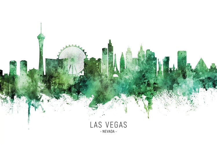 Las Vegas Nevada Skyline Green by Michael Tompsett wall art