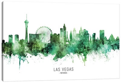 Las Vegas Nevada Skyline Green Canvas Art Print - Las Vegas Skylines