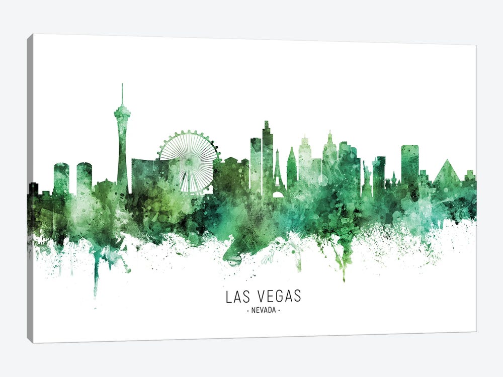 Las Vegas Nevada Skyline Green by Michael Tompsett 1-piece Canvas Artwork