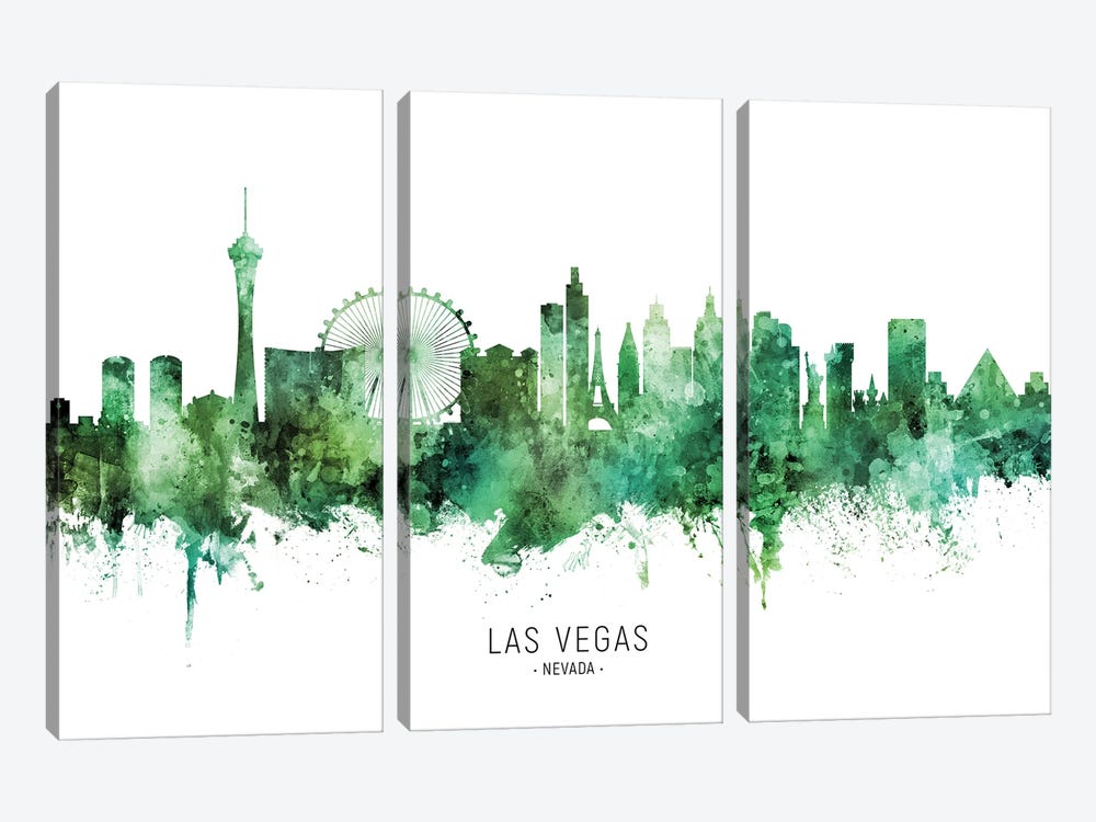 Las Vegas Nevada Skyline Green by Michael Tompsett 3-piece Canvas Artwork