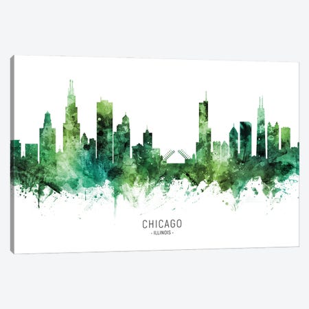 Chicago Illinois Skyline Green Canvas Print #MTO2818} by Michael Tompsett Canvas Art Print
