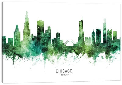Chicago Illinois Skyline Green Canvas Art Print - Chicago Art