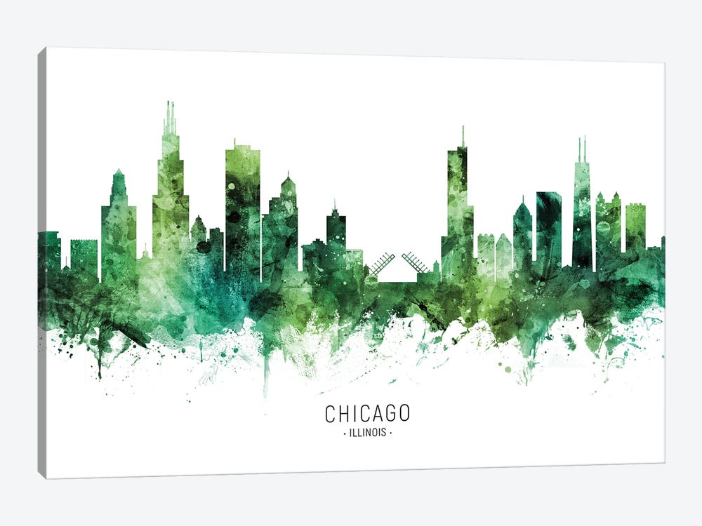 Chicago Illinois Skyline Green by Michael Tompsett 1-piece Art Print