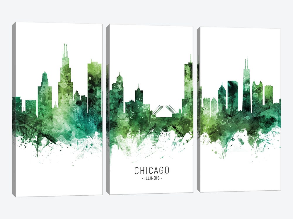 Chicago Illinois Skyline Green by Michael Tompsett 3-piece Art Print