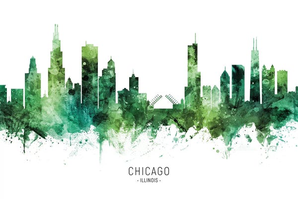 Chicago: Chicago Illinois Skyline Green by Michael Tompsett