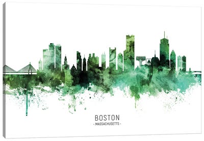 Boston Massachusetts Skyline Green Canvas Art Print - Boston Art