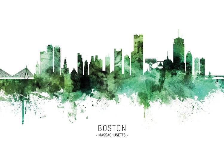 Boston Massachusetts Skyline Green