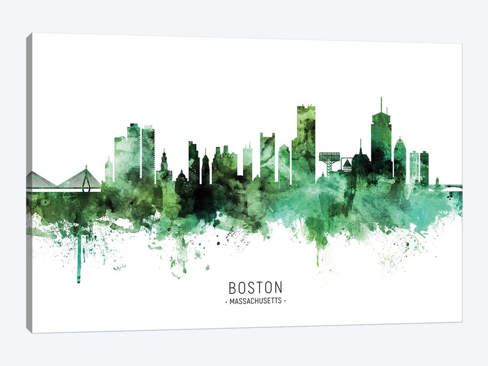 Boston Massachusetts Skyline Green by Michael Tompsett 1-piece Canvas Art