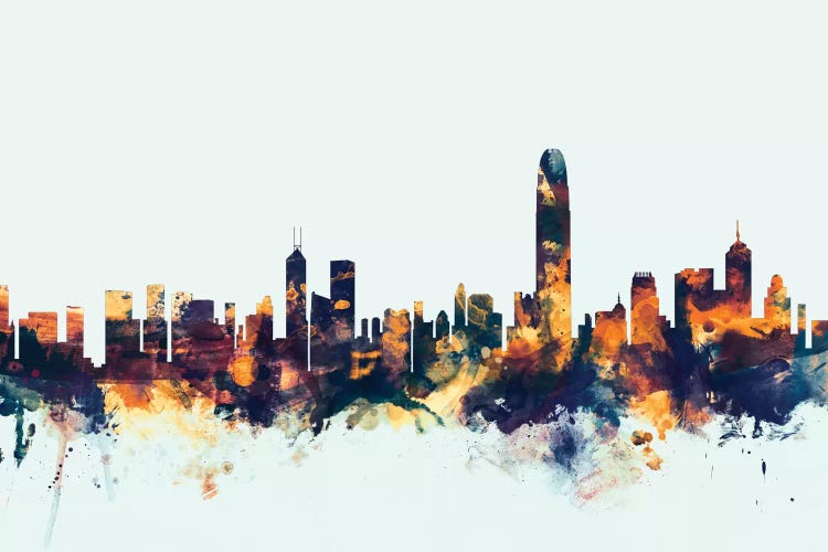 Blue Background Skyline Of Hong Kong, People's Republic Of China