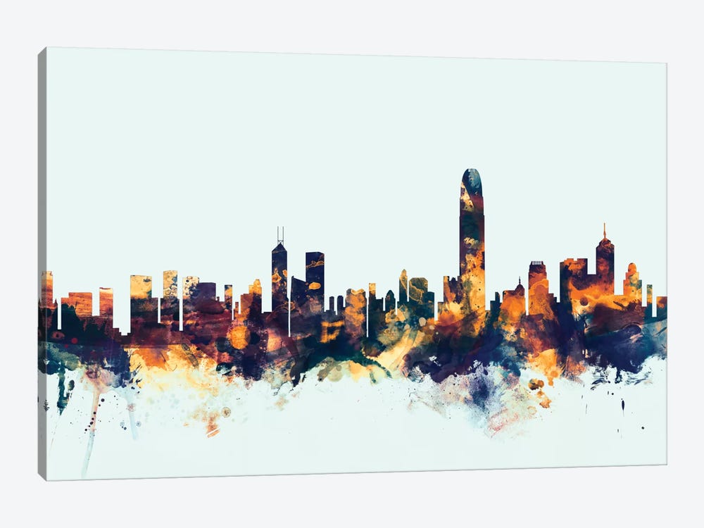 Hong Kong, People's Republic Of China On Blue by Michael Tompsett 1-piece Canvas Art Print