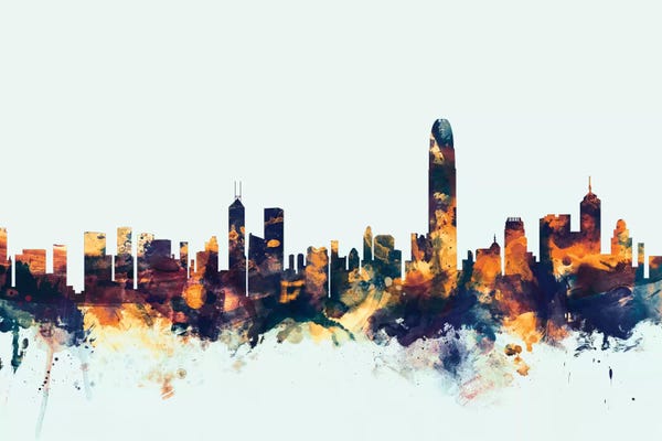 Blue Background Skyline Of Hong Kong, People's Republic Of China