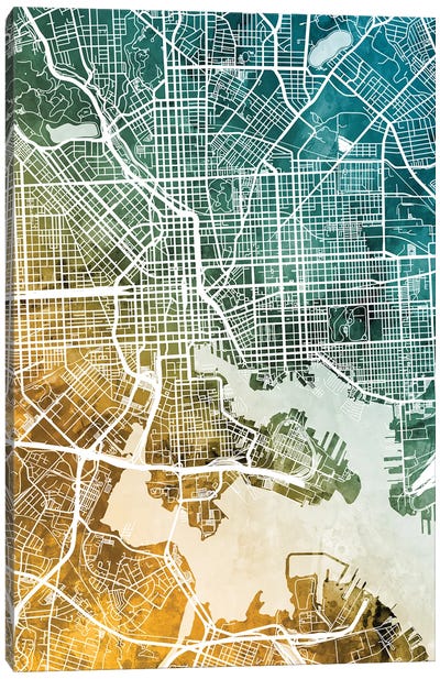 Baltimore Maryland Map Canvas Art Print - Baltimore Art